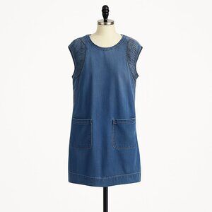 Pilcro by Anthropologie Ruched-Sleeve Denim Mini Dress Womens Size 4 NEW